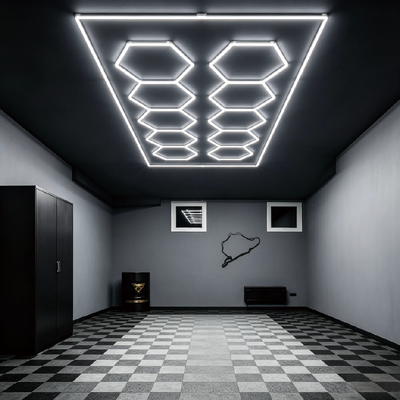 Goede prijs 568W LED Hexagon Licht Modulair Plafondverlichtingssysteem voor Garage, Gym, Werkplaats, Kantoor, Verbindbare Honingraat LED Hex Lichtpanelen online
