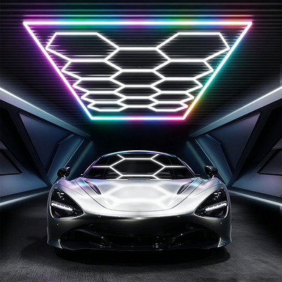 Goede prijs 2026 Nieuwe 14 Hexagon RGB Afstandsbediening Honingraat LED Plafondlamp 24V IP20 voor Gym Salon Garage Bar Sfeerverlichting CE Klaar online