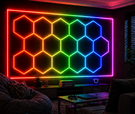 Goede prijs 2026 Nieuwe 15Hexagon RGB afstandsbediening Honeycomb LED plafondlicht 24V IP20 voor gymzaal Salon Garage Bar Atmosfeer licht CE Ready online