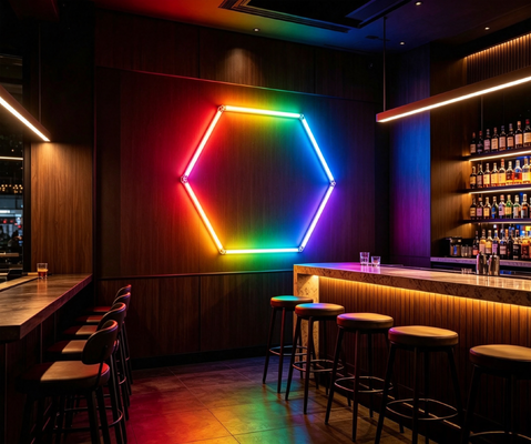 Goede prijs RGB LED Hexagon Light Modulair plafondverlichtingssysteem voor garage Gym Workshop Office Connectable Honeycomb LED Hex Light Panels Online