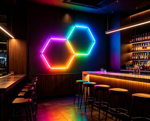 LED Hexagonal Light RGB Modular Honeycomb Ceiling System Offering Flexible Installation Options for Garage Gym Workshop and Office