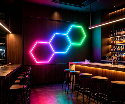 Goede prijs Connectable Honeycomb Modular RGB LED Hexagonal Light System Ontworpen voor garage gym workshop en kantoor plafond verlichting behoeften Online